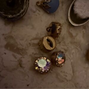 American Vintage Gold Earrings with Iridescent Stones